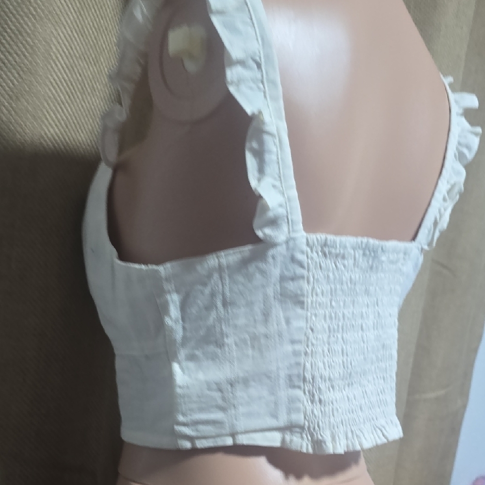 Express White Tie-Front Ruffle Tank Top - Picture 3 of 4